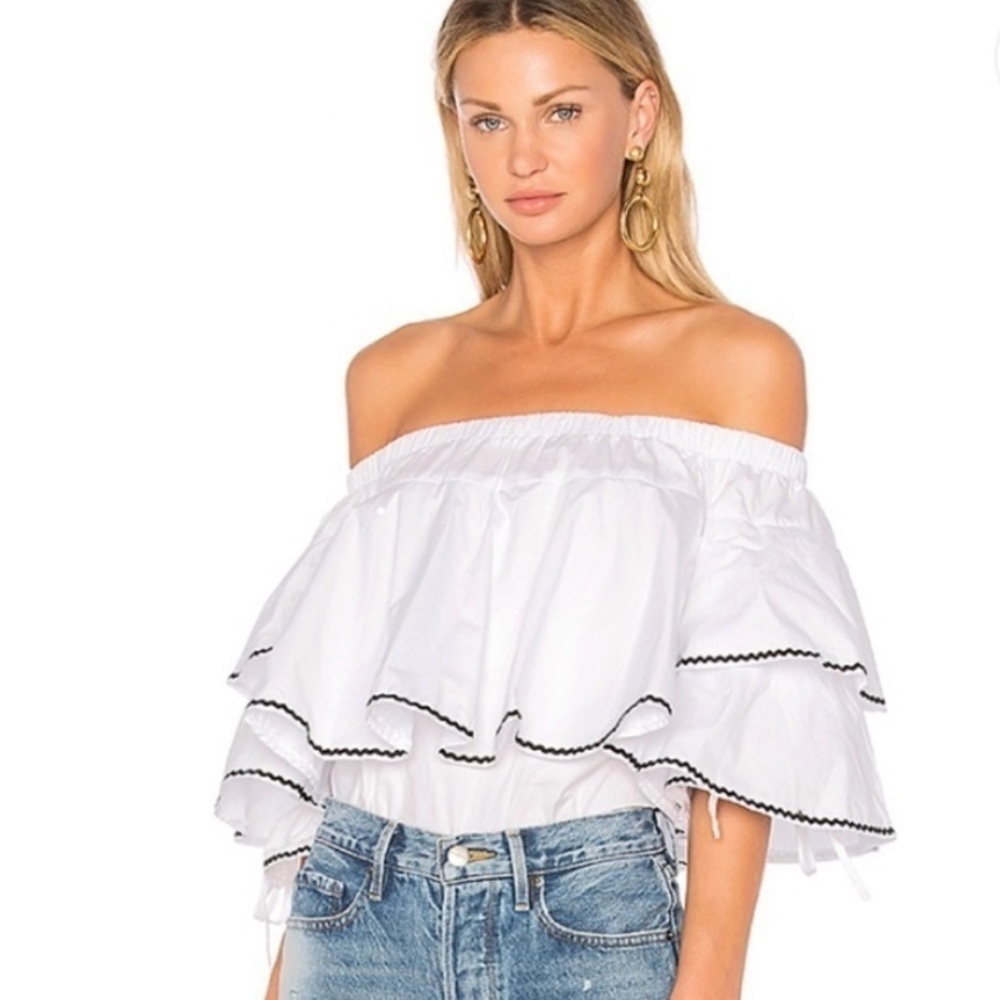 English Factory White Off-Shoulder Ruffle Blouse